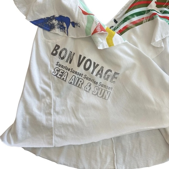 AKEMI + KIM TOP TEE TANK SLEEVELESS V-NECK & BACK WHITE GRAY GRAPHIC SIZE S - Picture 4 of 9